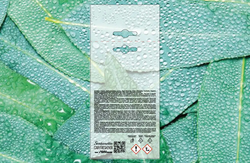 Exemplar packaging personalisatum odoramenti automobilis, fragrantia:﻿Eucaliptus bene