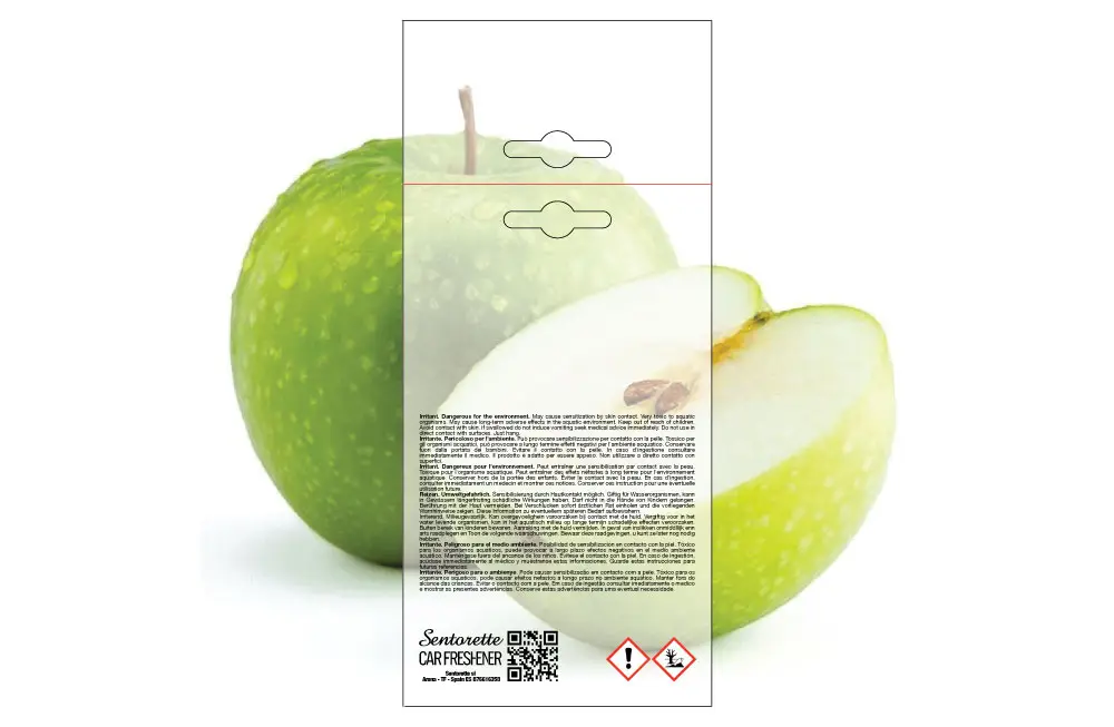 Exemplar packaging personalisatum odoramenti automobilis, fragrantia:﻿Mela viridis