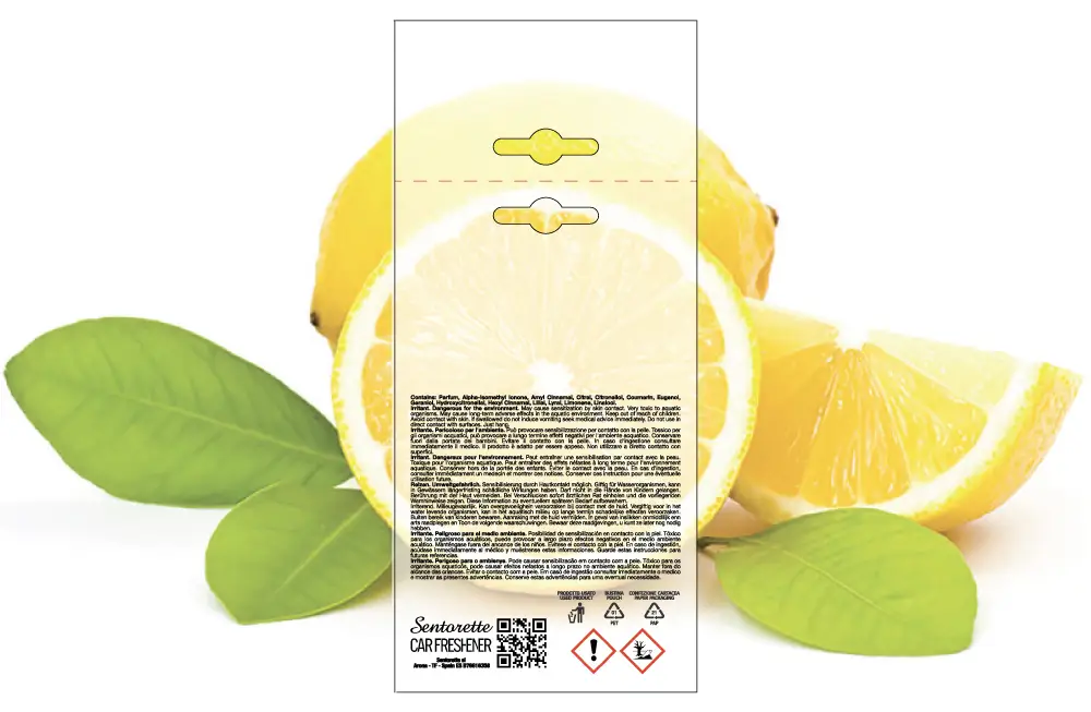 Exemplar packaging personalisatum odoramenti automobilis, fragrantia:﻿Citrus limonum