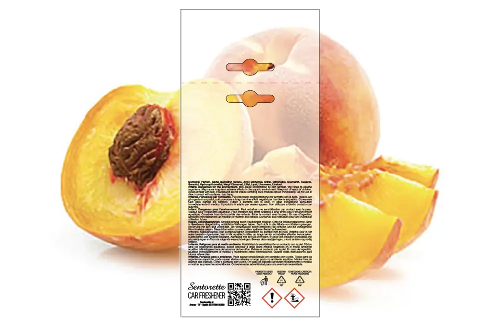 Exemplar packaging personalisatum odoramenti automobilis, fragrantia:﻿Persicum